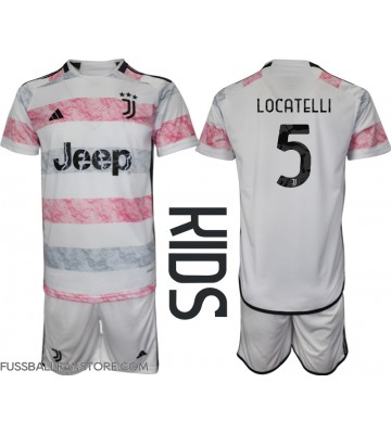 Juventus Manuel Locatelli #5 Replik Auswärtstrikot Kinder 2023-24 Kurzarm (+ Kurze Hosen)